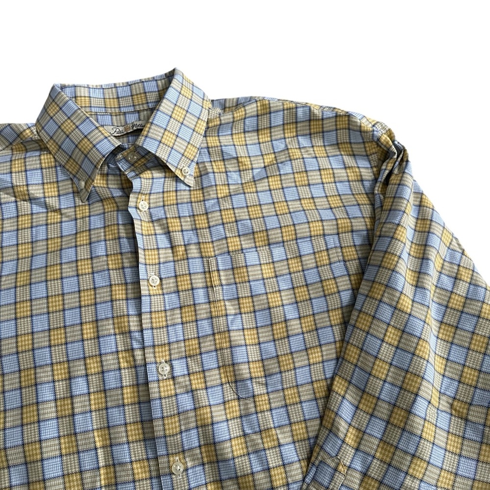 Peter Millar Plaid Button Down Shirt Yellow Blue Long Sleeve Mens XXL